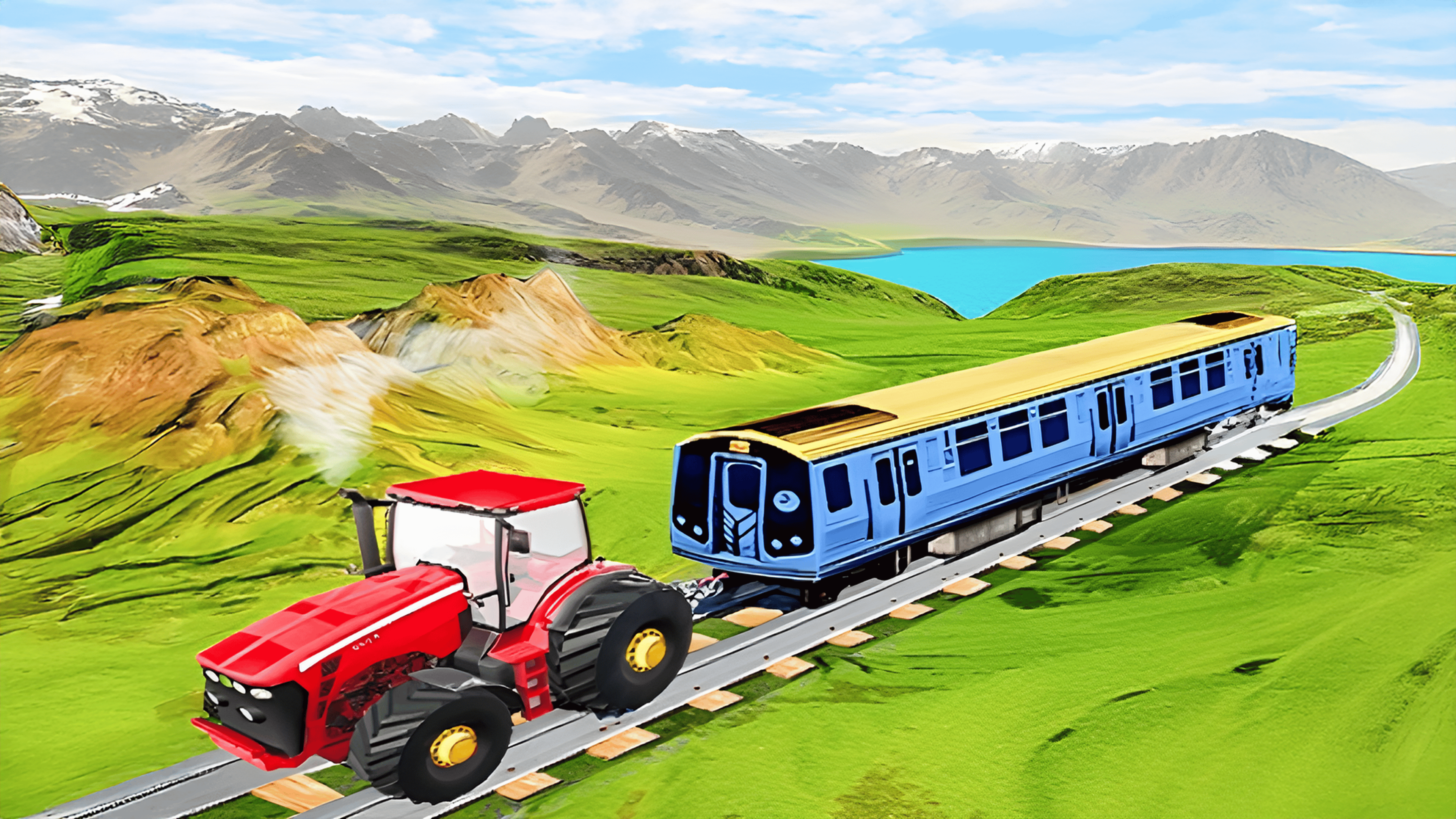 Chained Tractor Towing Train Game Logo
