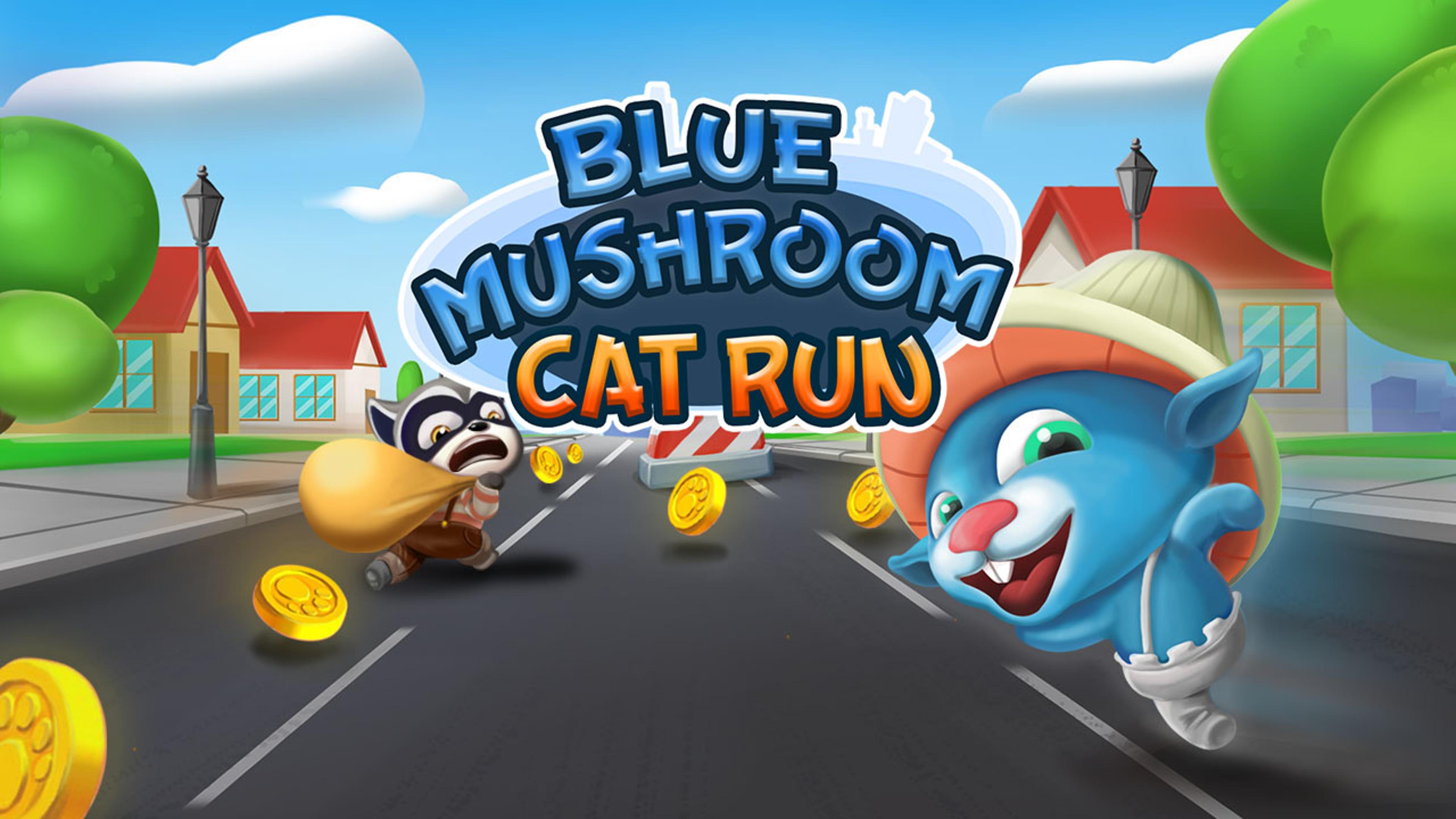 Blue Mushroom Cat Run Logo
