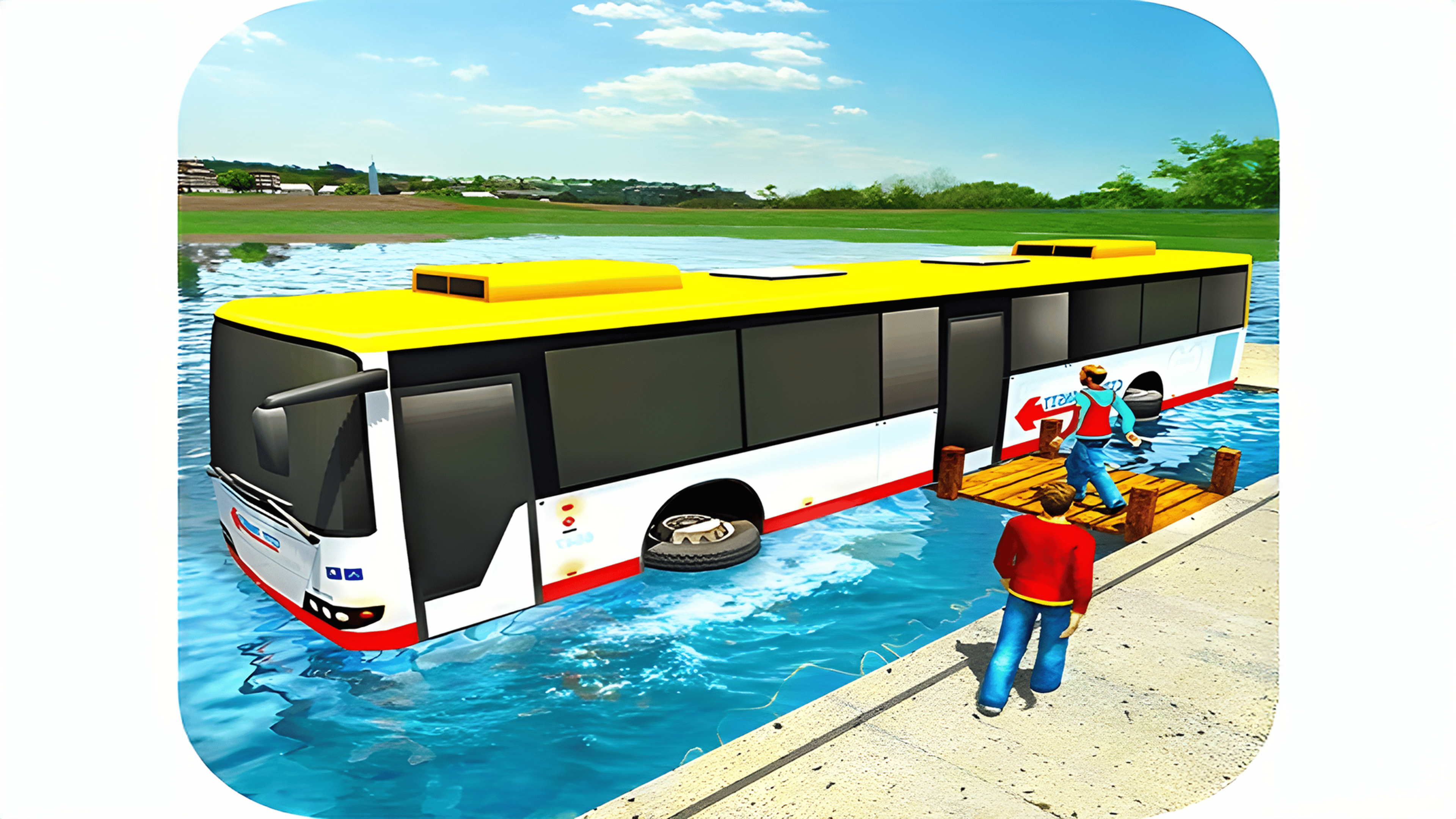 Floating Water Bus Racing Game 3D Logo