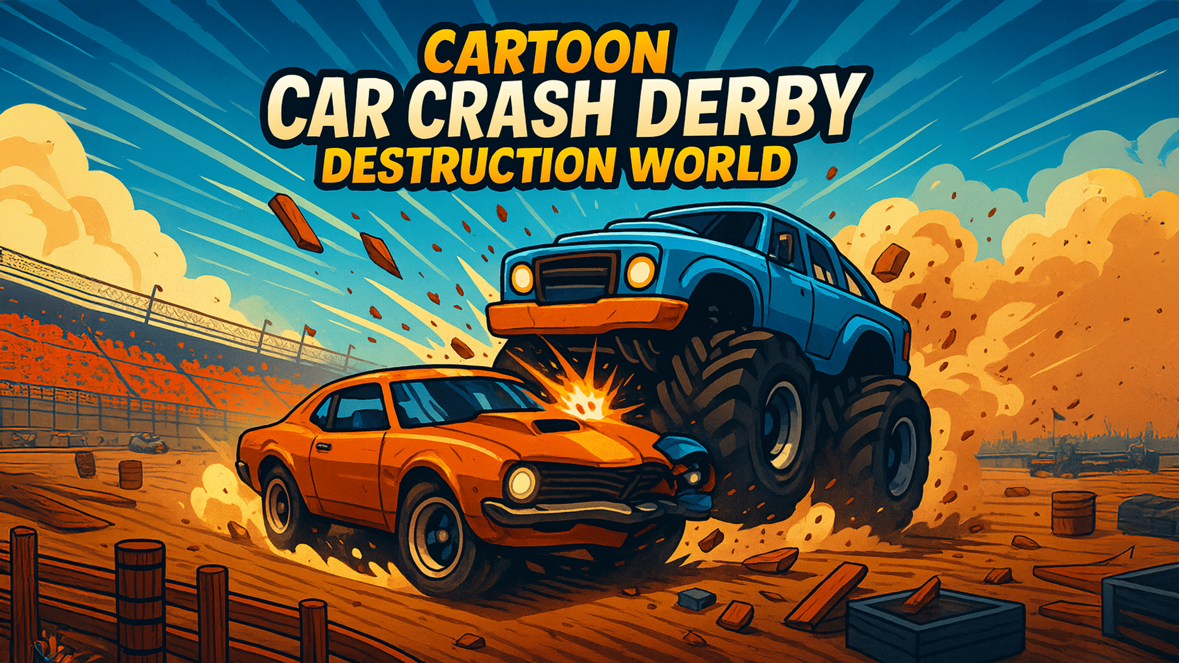 Cartoon Car Crash Derby Destruction World Logo