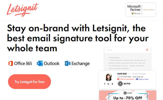 Stay on-brand with Letsignit, the best email signature tool for your whole team. Try Letsignit for free