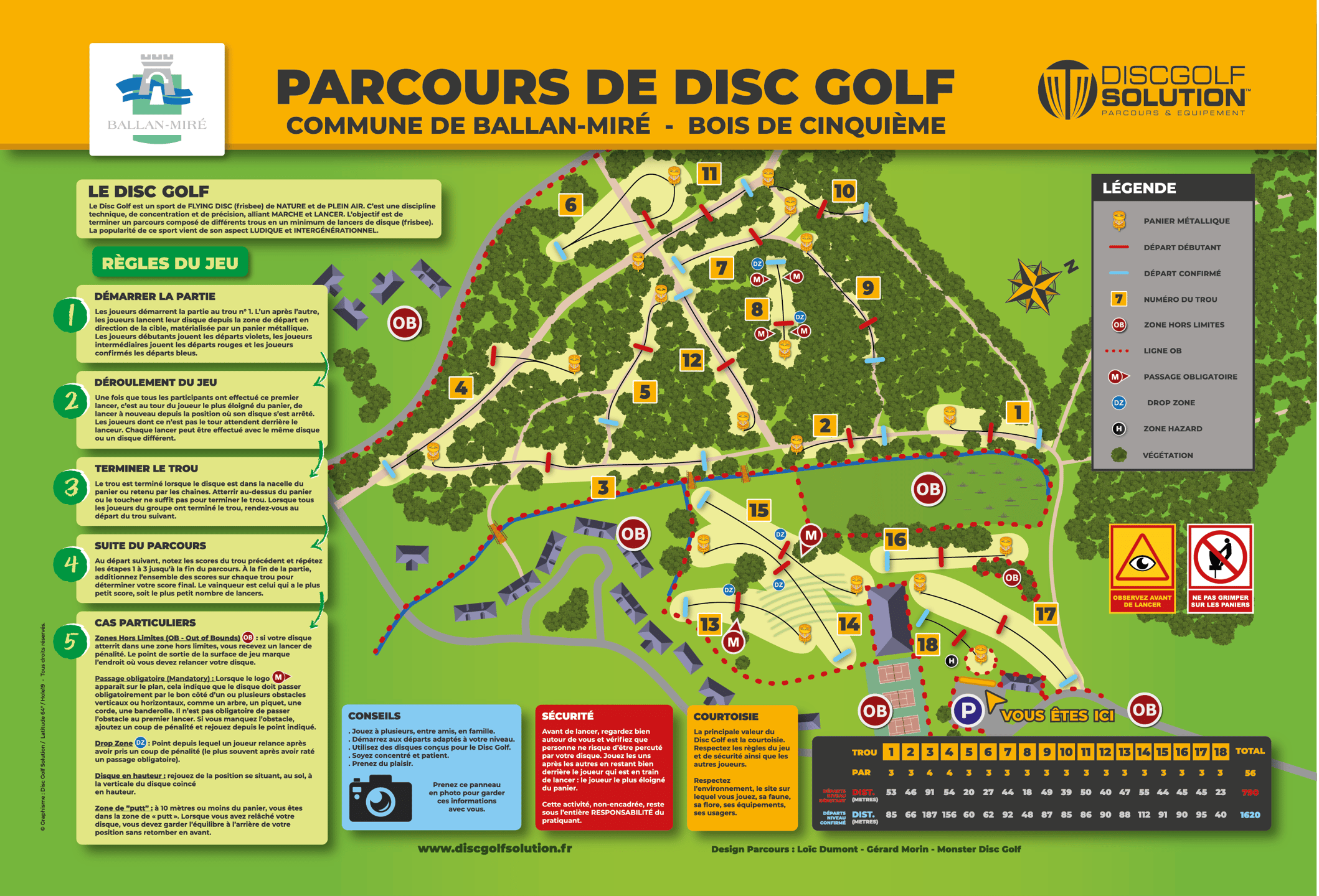 Plan général du parcours avec 18 corbeilles fixes