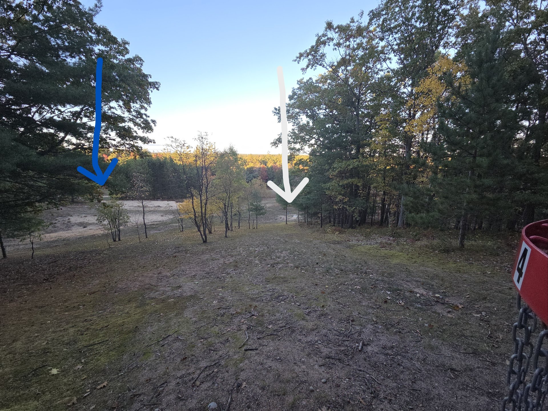 #4 basket looking back to long (blue) and short (white) tee