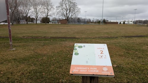 Teebox for Hole 2 looking toward Basket 2