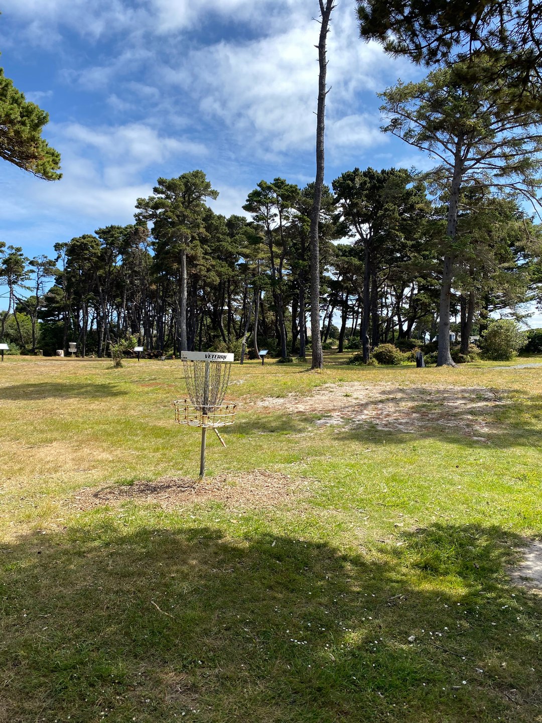 Shared basket for Holes 9 and 18 on the Mail layout, and Hole 14A on the Bandon 30 layout.  Image is looking back toward the Hole 18 tee pad.