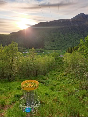 Basket 8 at Mosvoldskogen Diskgolfbane. Uphill with great views