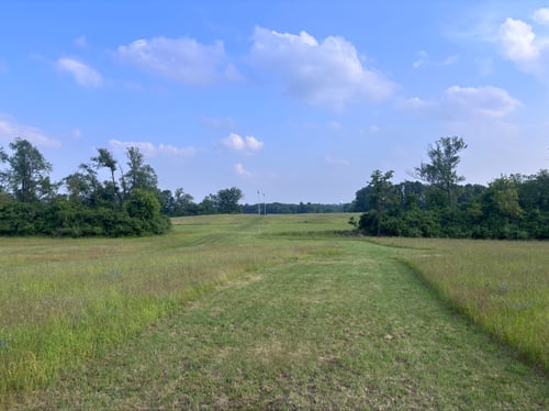 The tee shot on hole 9, the last hole on the “open” 9 of The Great Rebellion DGC.