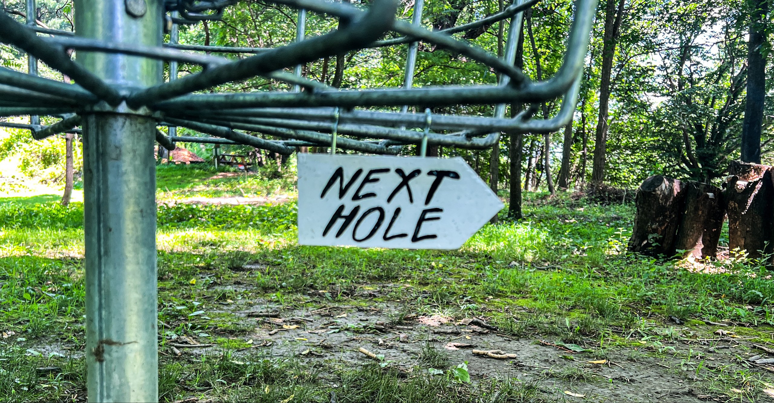 Each basket has a white arrow like this pointing to the new tee. 