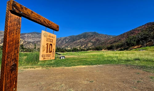 Tee pad of 10, looking toward basket.