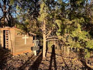 over the fence behind  basket is OB.