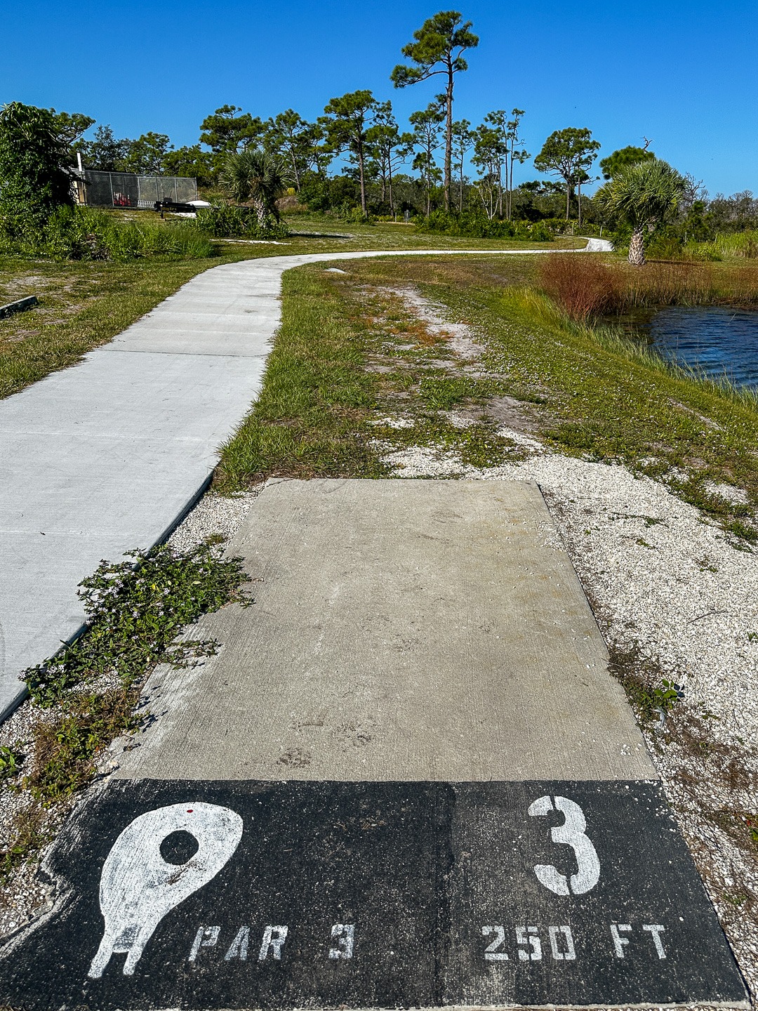 Current tee location 10/2025.  225 ft to basket from front of tee