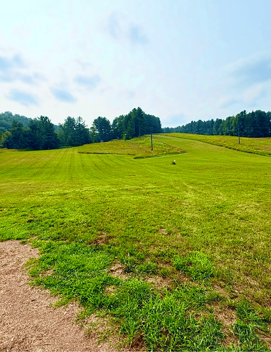 Hole 16 lower fairway looking up at hole 15 baskets