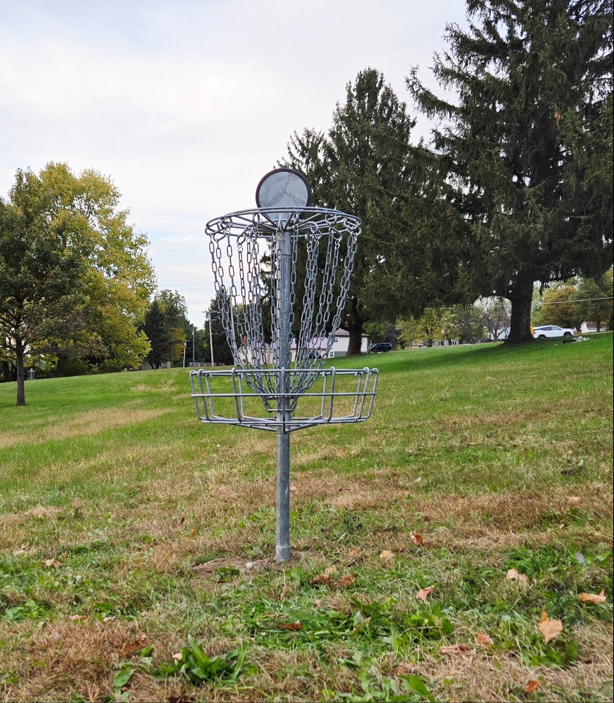 Hole 9 basket looking towards the tee