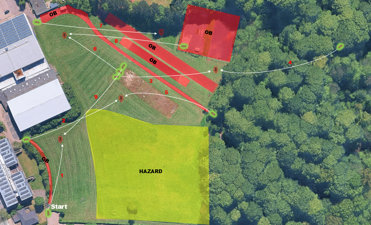 Standard Layout Course Map (Tees, Baskets, OB, Hazard)