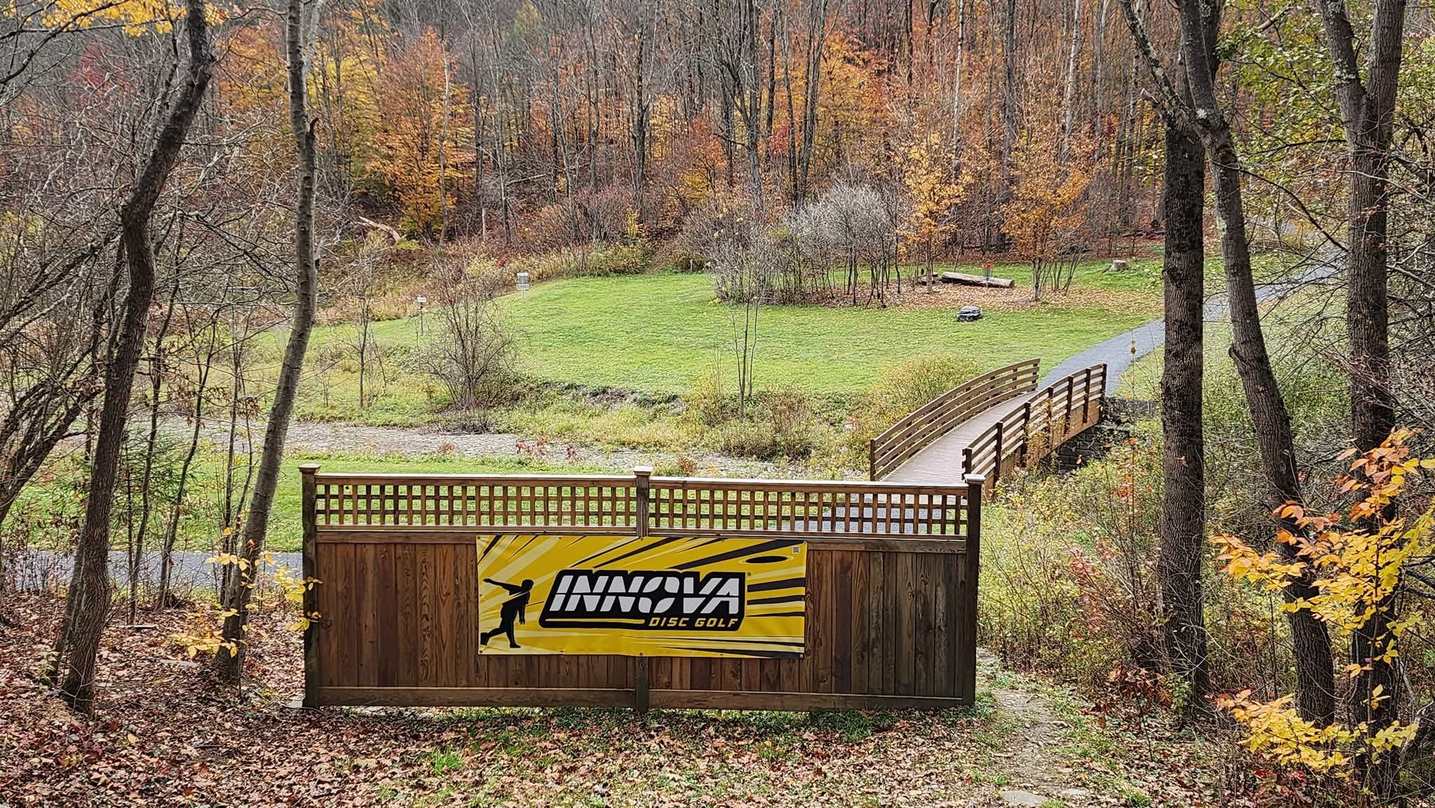 Midway down Hole 9 fairway, looking across to the green for short(right) and long(left)