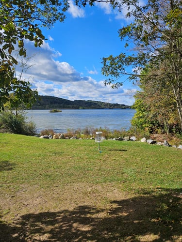 Lake side green with rocks