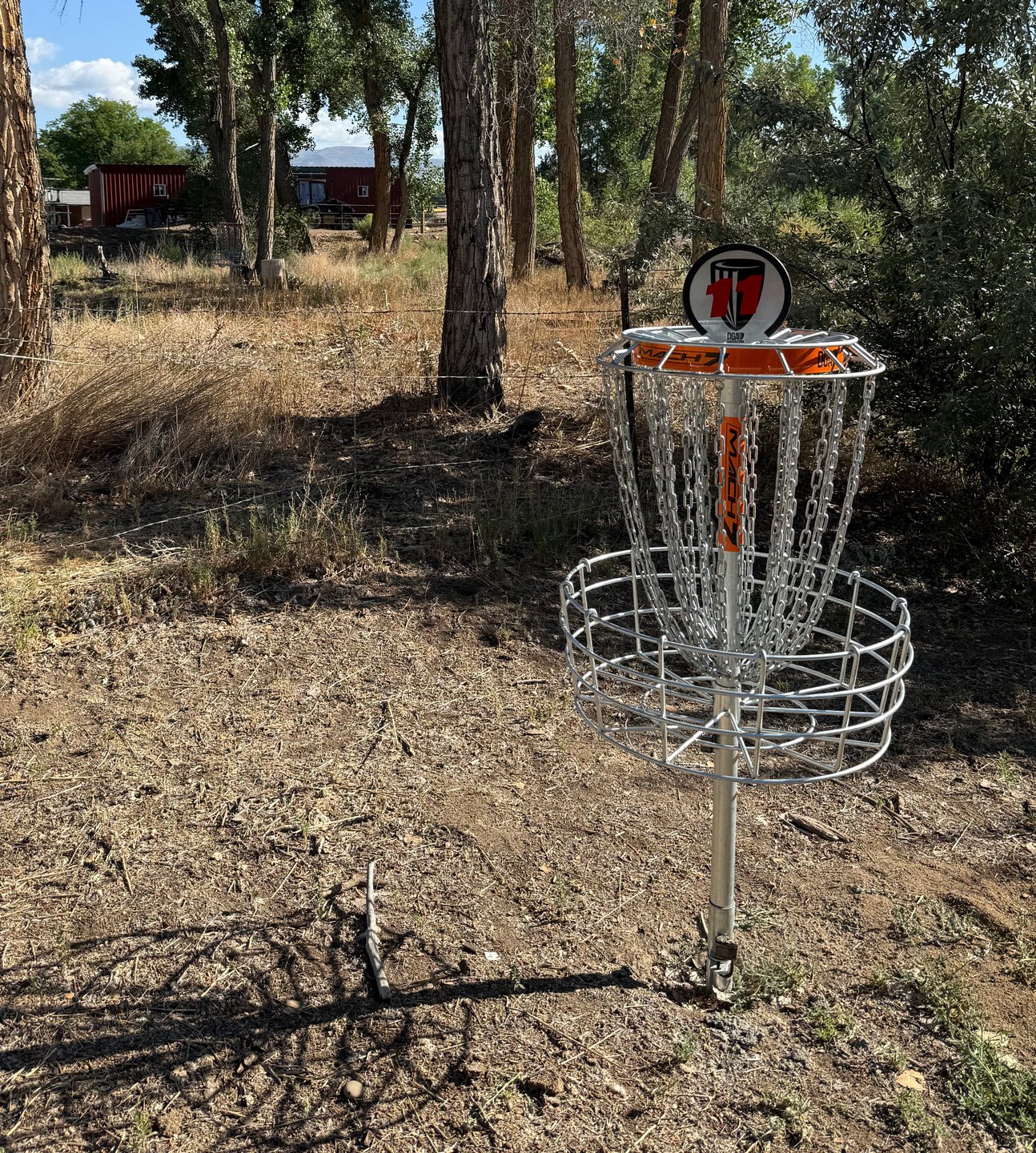 The basket on hole 11. Soon there will be a short and long baskets but for now only the short basket is available to play.