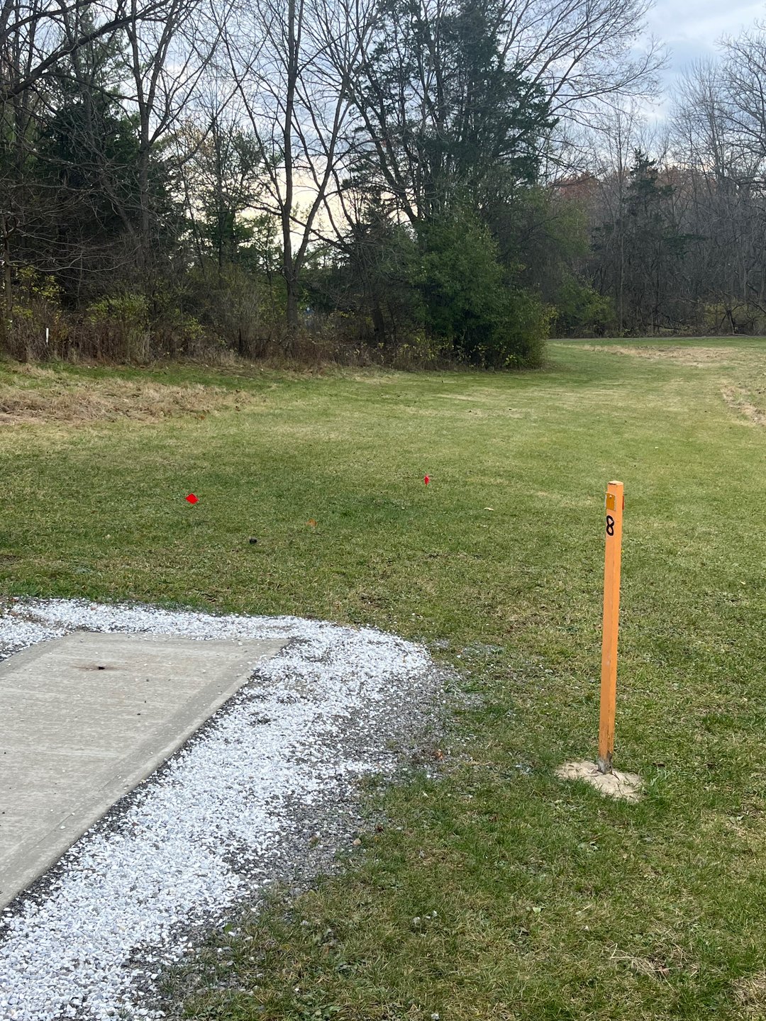 Tee 8, must stay on fairway for play. Play through woods not permitted. No shortcuts.