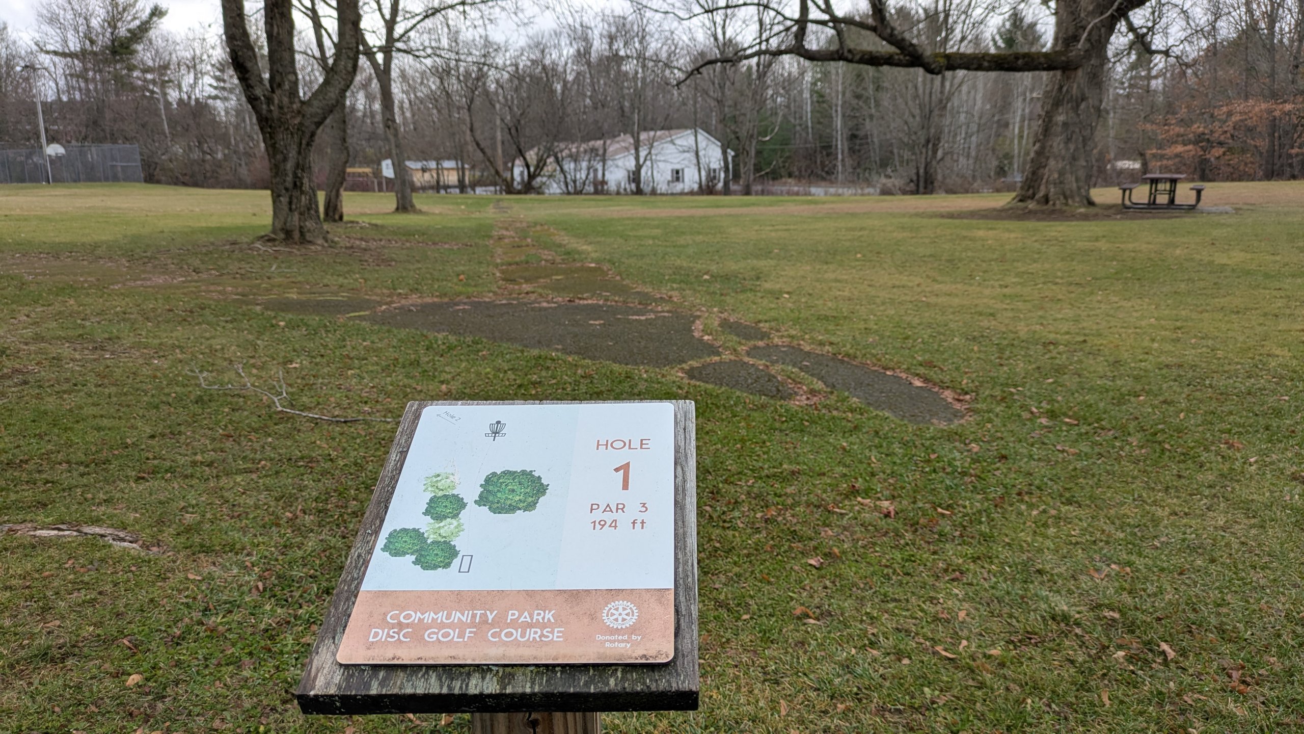 Tee for Hole 1 looking toward Basket 1