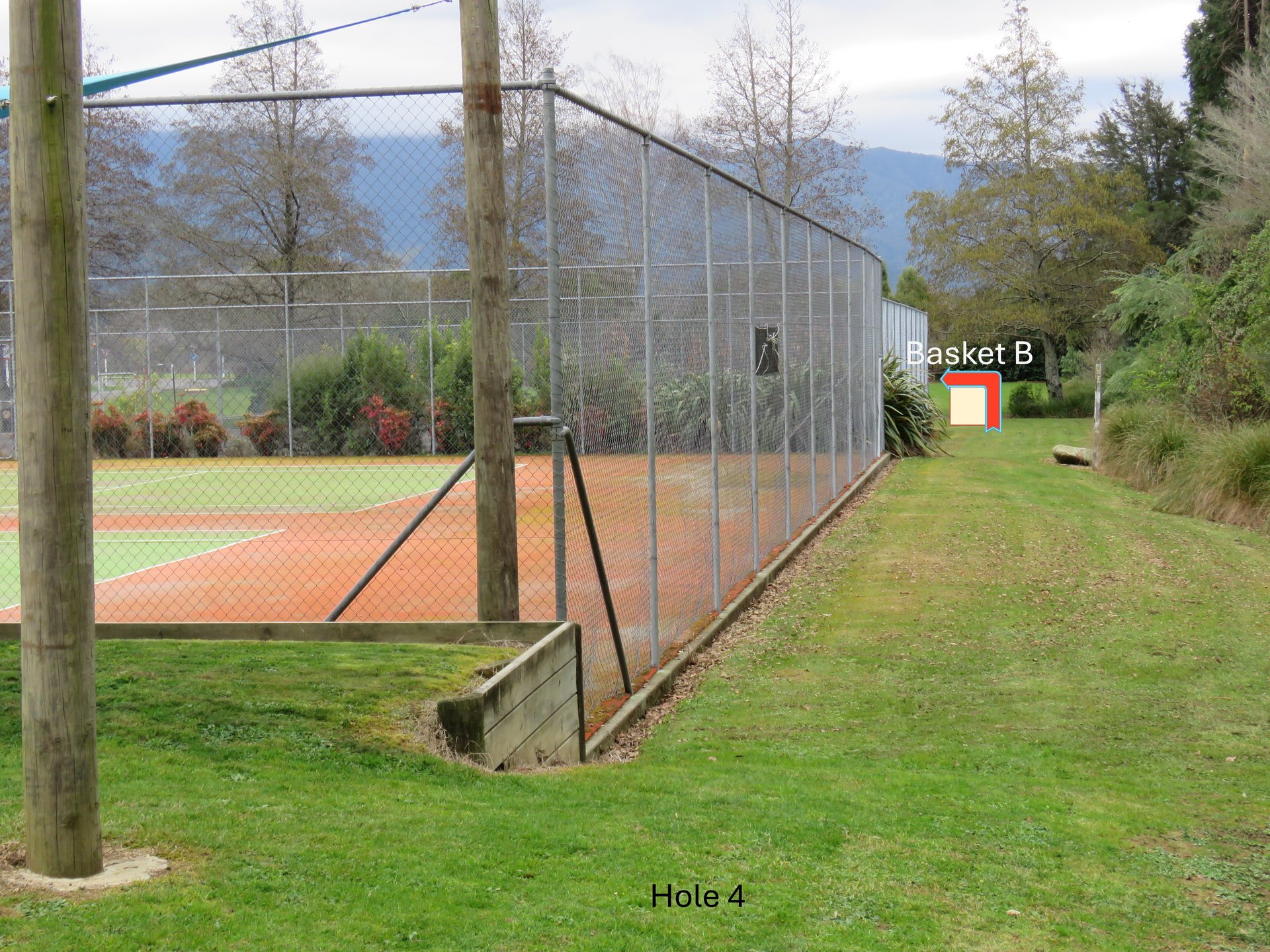 Tee from grassy knob behind sailshade pole