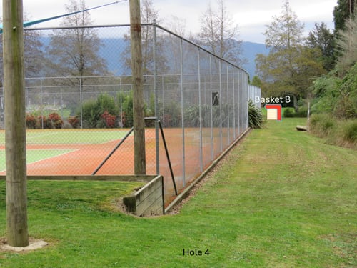 Tee from grassy knob behind sailshade pole