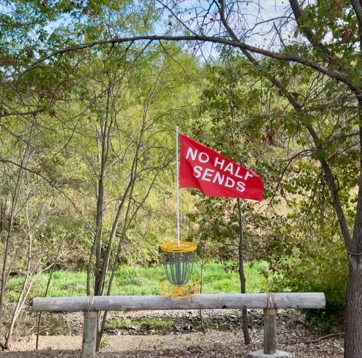 Hole 10 - “Top of the Lake” - Green. 7’ steep drop off right behind pin with OB creek. 