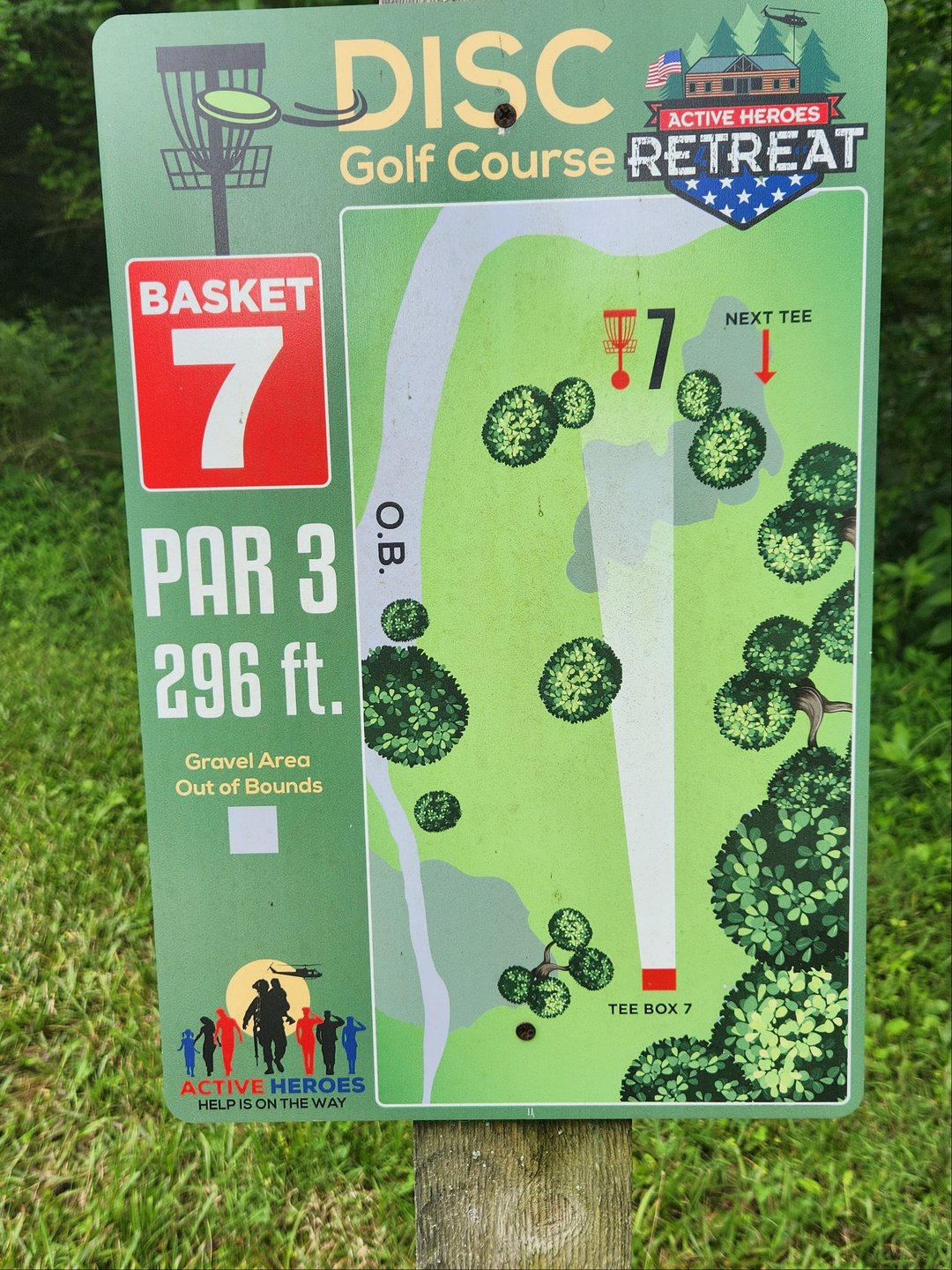 296 ft
PAR 3
OB - gravel area to left