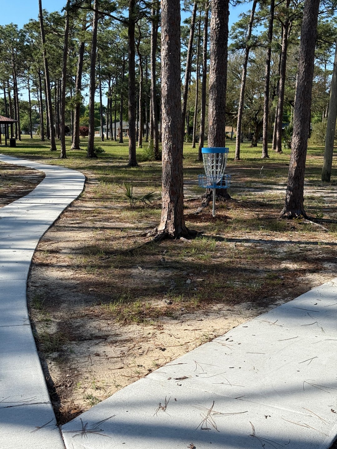 Hole 7 has a small green with OB sidewalks and beyond.