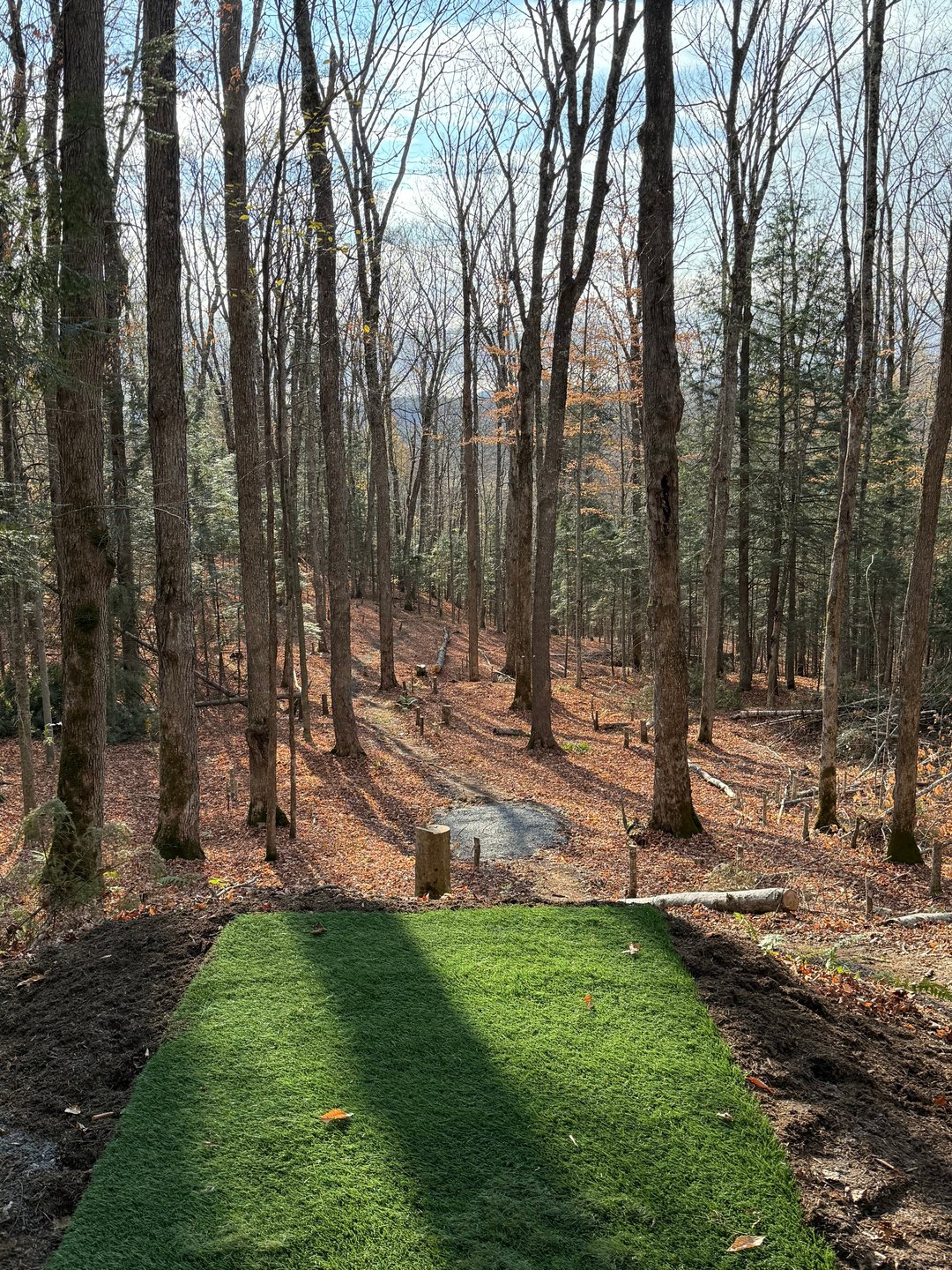 Seven from the blue tee, dogleg left at the bottom.