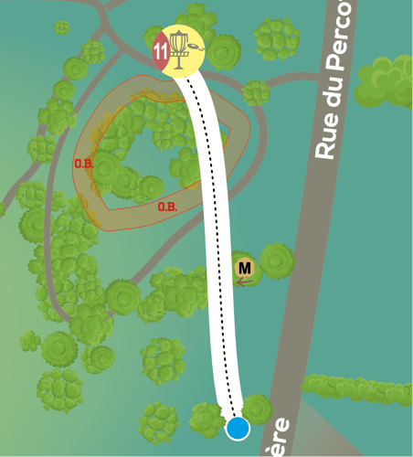 FR - Trou n°11 bis - lorsque vous jouez le parcours sans l'île (niveau d'eau trop élevé).

EN - Hole 11 bis - when you are playing the layout without the island (water too high)
