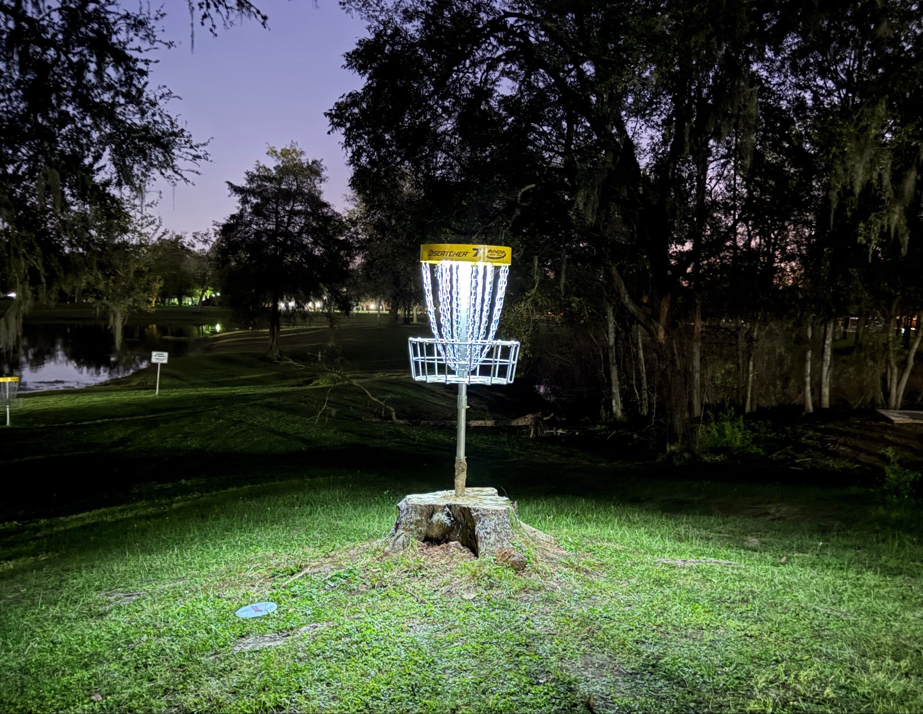 Hole 7 lighted for Glow Dubz on Thursday nights