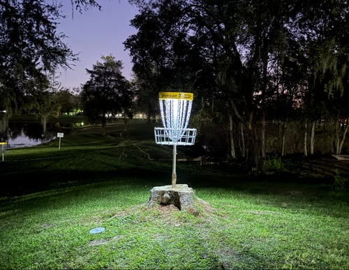 Hole 7 lighted for Glow Dubz on Thursday nights