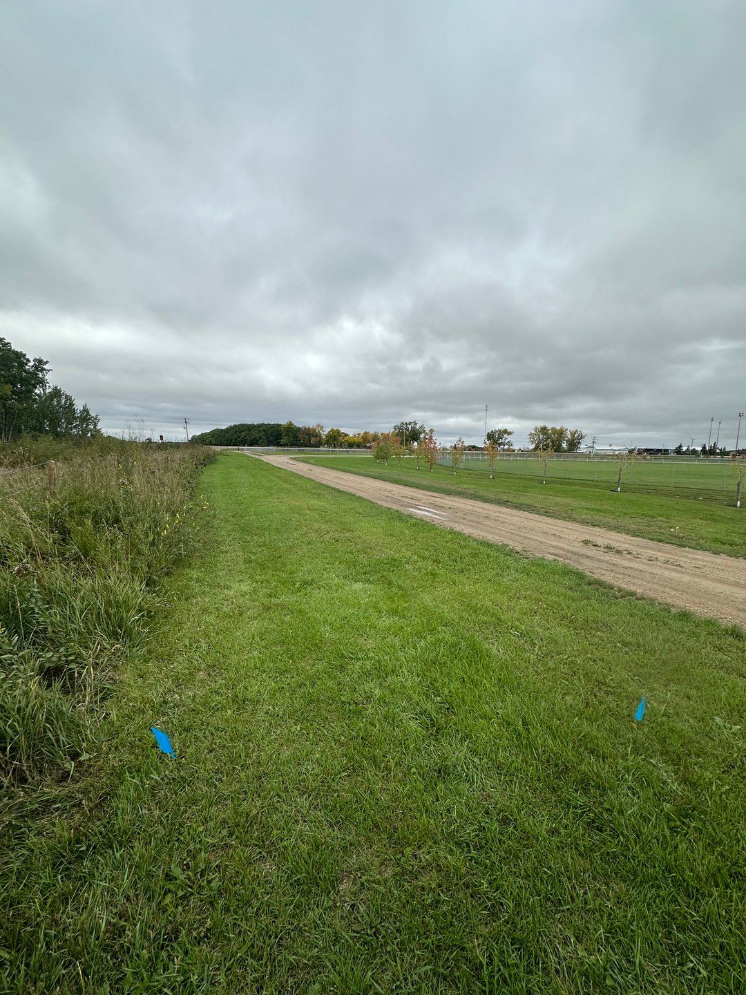 Hole 7: Gravel round and beyond both fences are out of bounds. 

For safety take a 2 metre relief from barbed wire fence. 