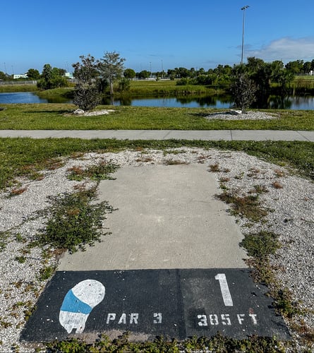 Current tee location 10/2025. 395 ft to basket from front of tee