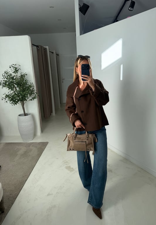 Manteau col funnel marron
