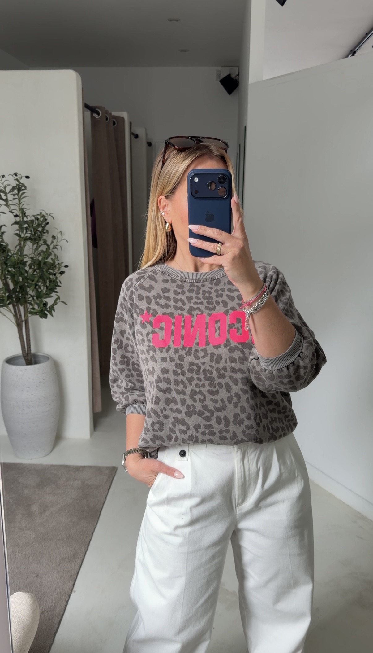 Pull manches 3/4 léopard iconic rose — vue 2