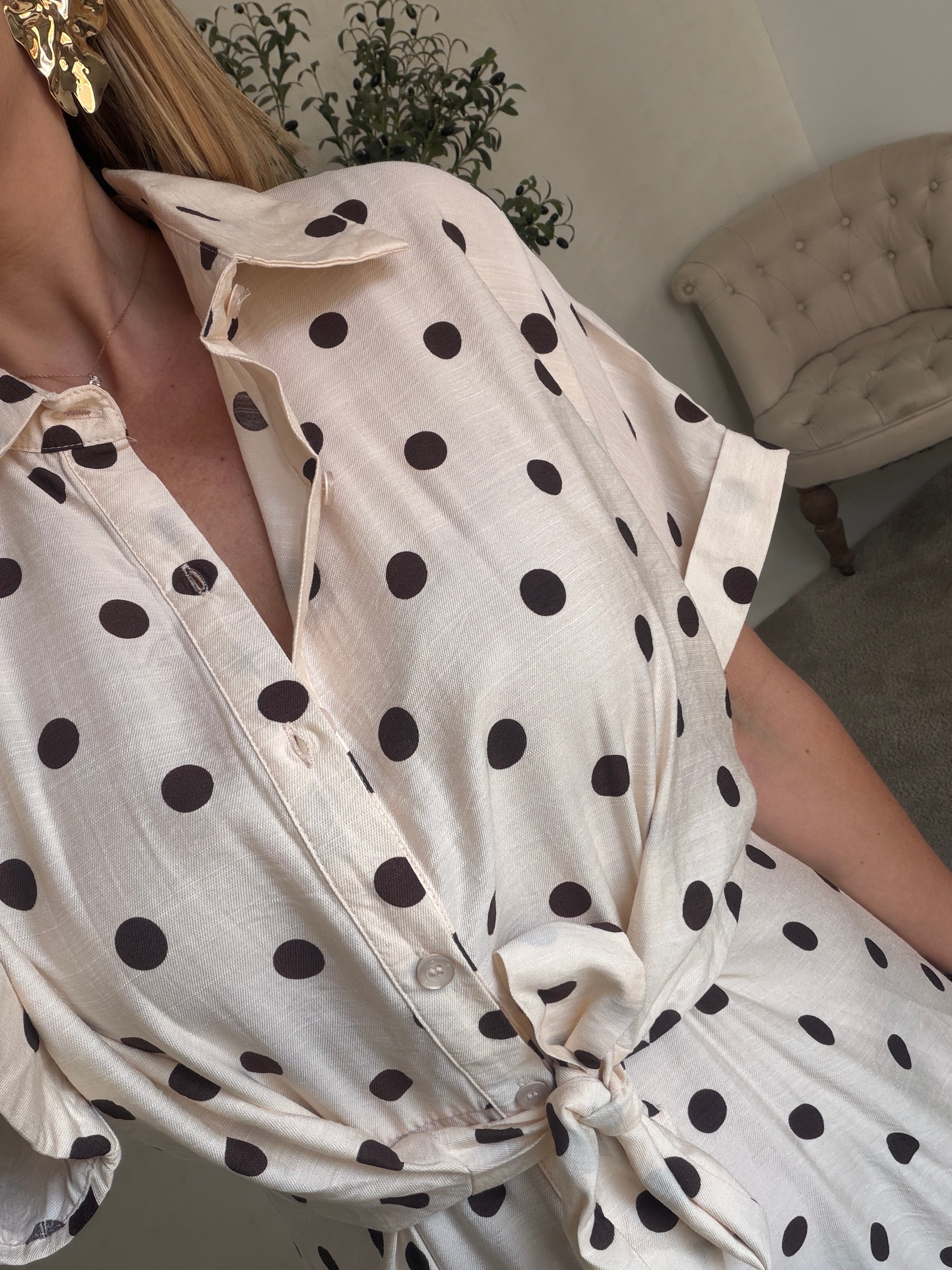 Robe longue écrue à pois marron — vue 2