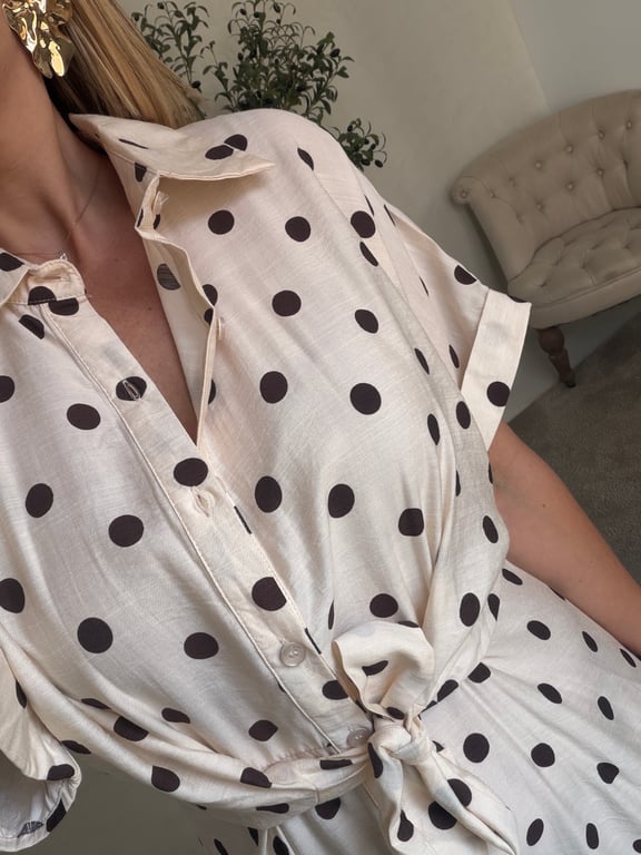 Robe longue écrue à pois marron — vue alternative