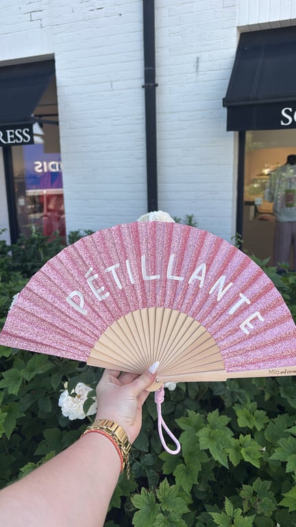 Éventail « pétillante » pailleté rose