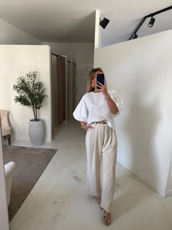 Blouse en lin blanche manches bouffantes