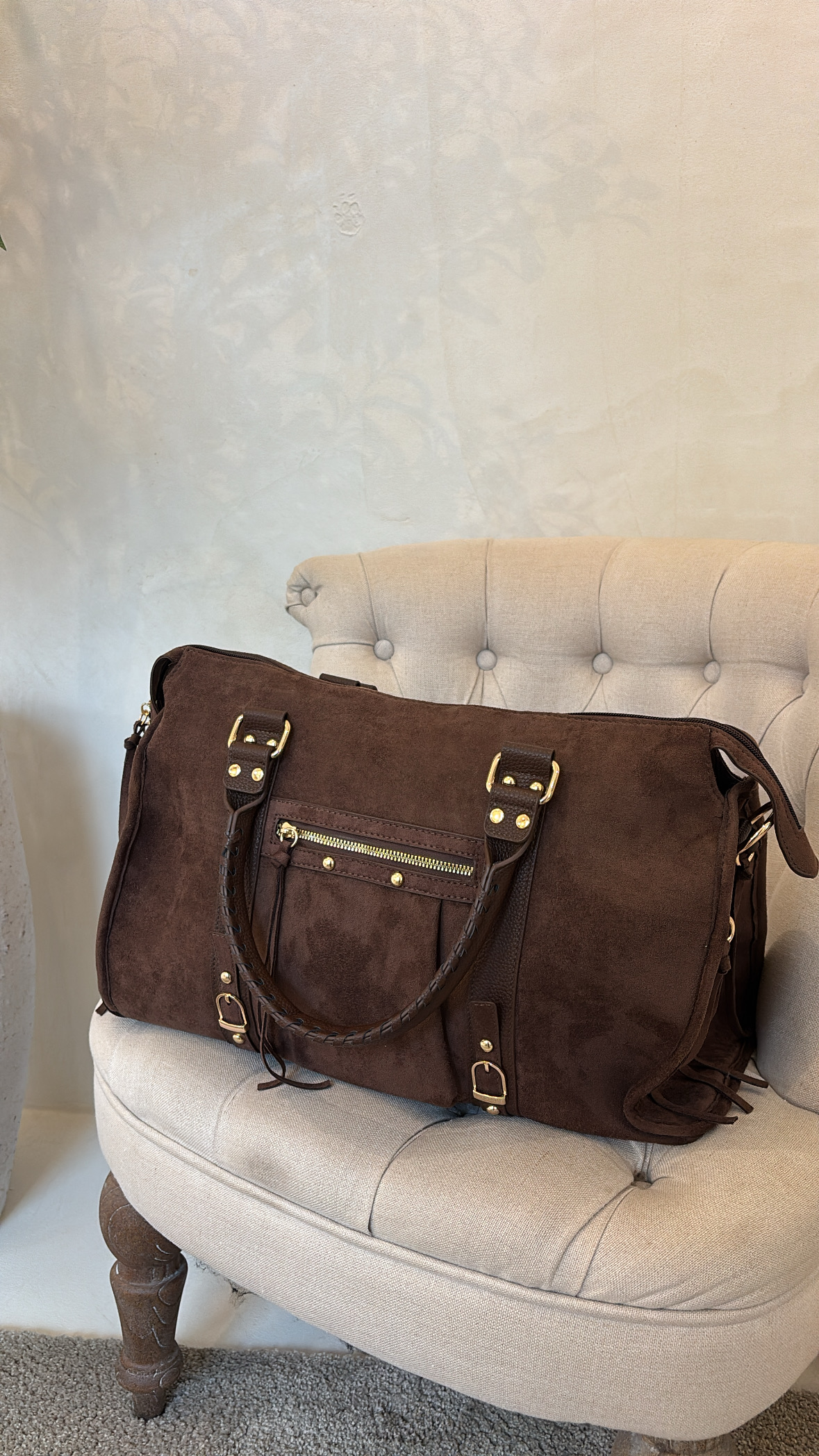 Grand sac voyage marron à franges — vue 2