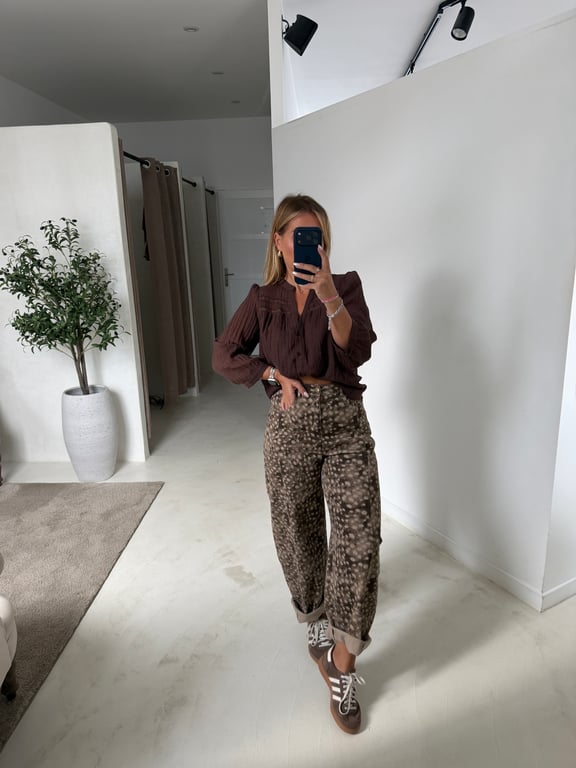 Blouse col V marron