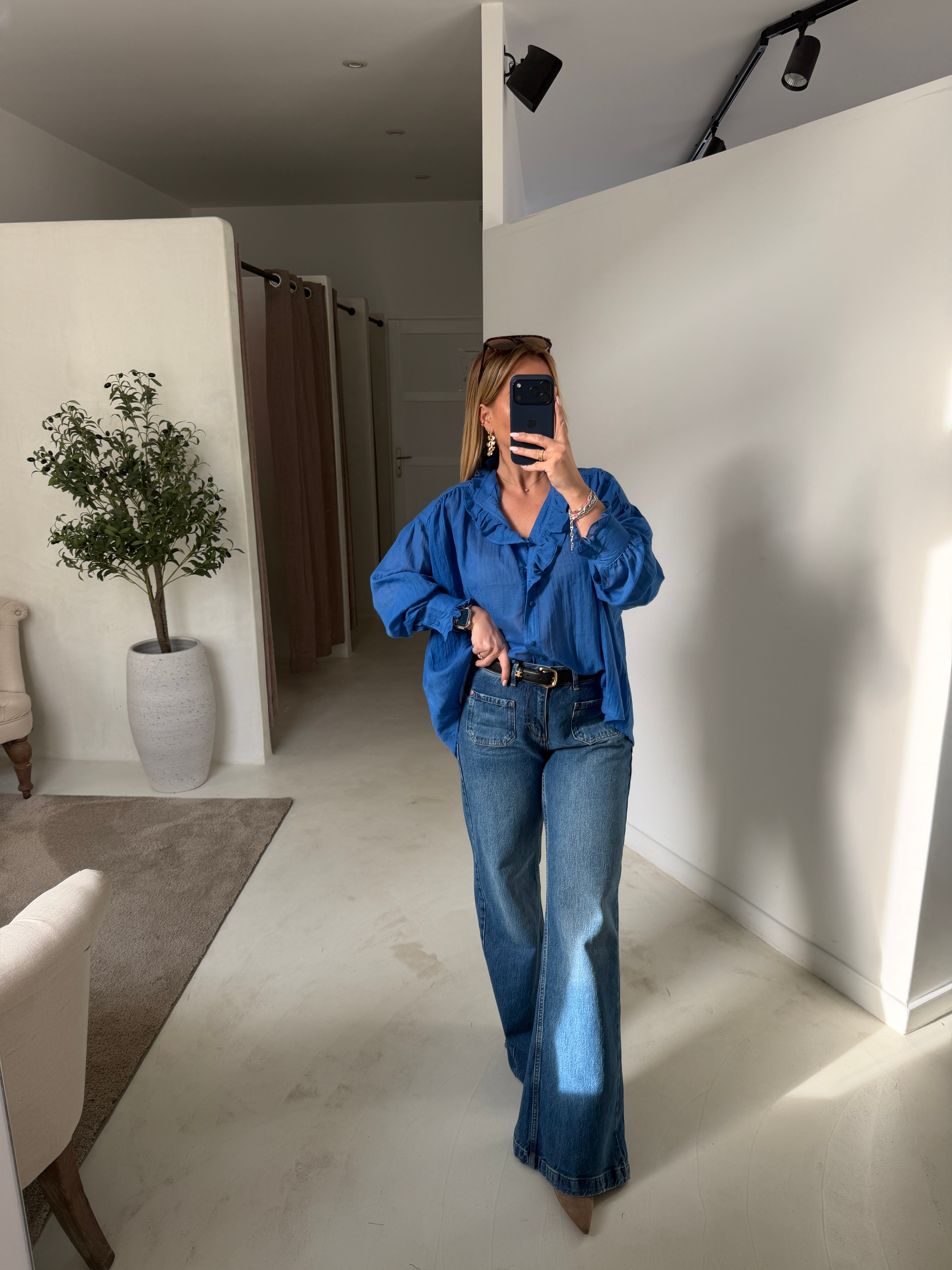 Blouse à volant bleu électrique — vue 2