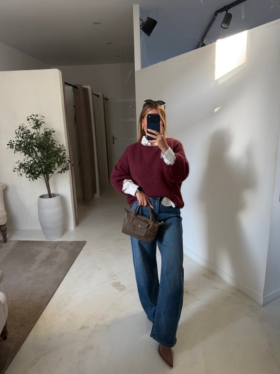 Pull manches 3/4 en mohair bordeaux