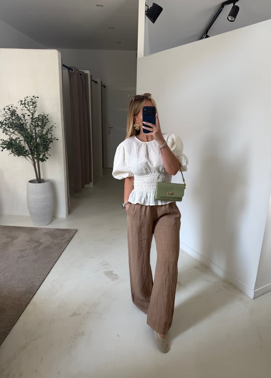Pantalon large en lin camel