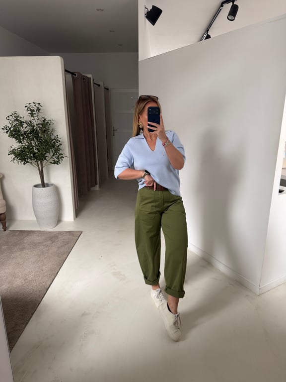 Polo col V bleu ciel - Tops & T-shirts | Sodress