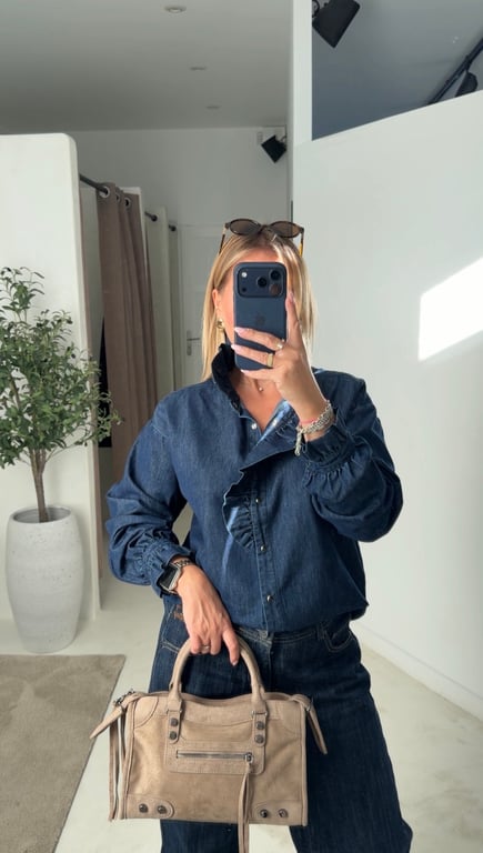 Blouse en jean brut col élégant — vue alternative