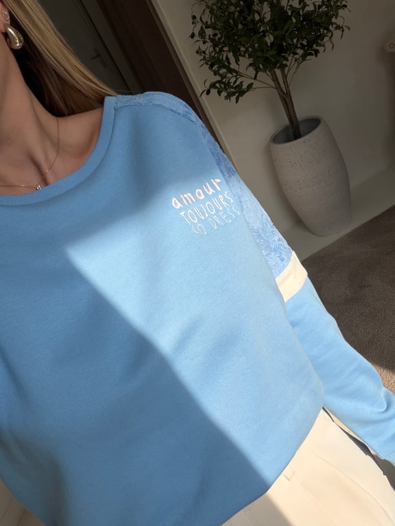 Sweat bleu détails éponge « amour toujours so dress » - Pulls, gilets & sweats | Sodress - Vue alternative