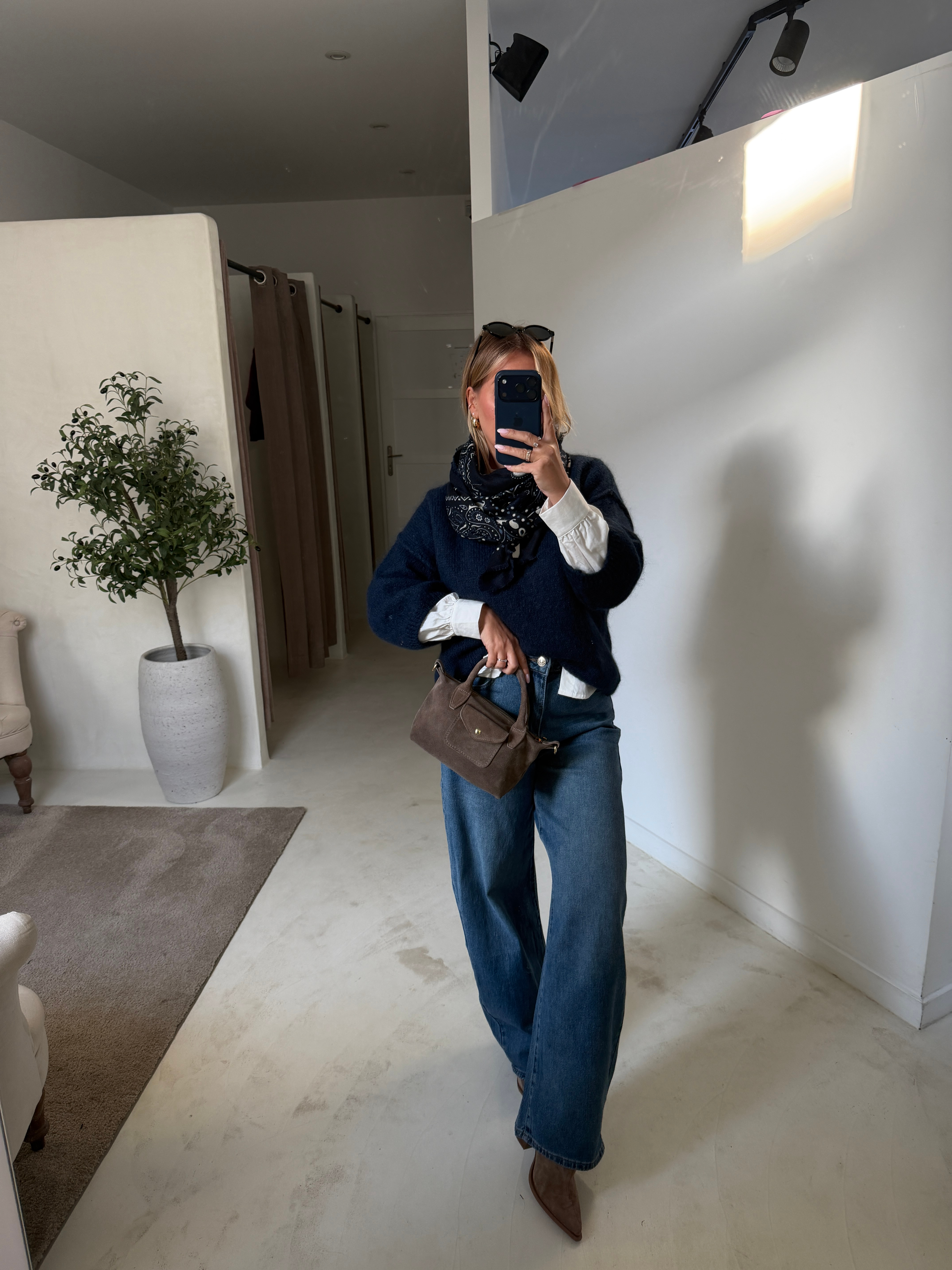 Pull manches 3/4 en mohair bleu marine — vue 3