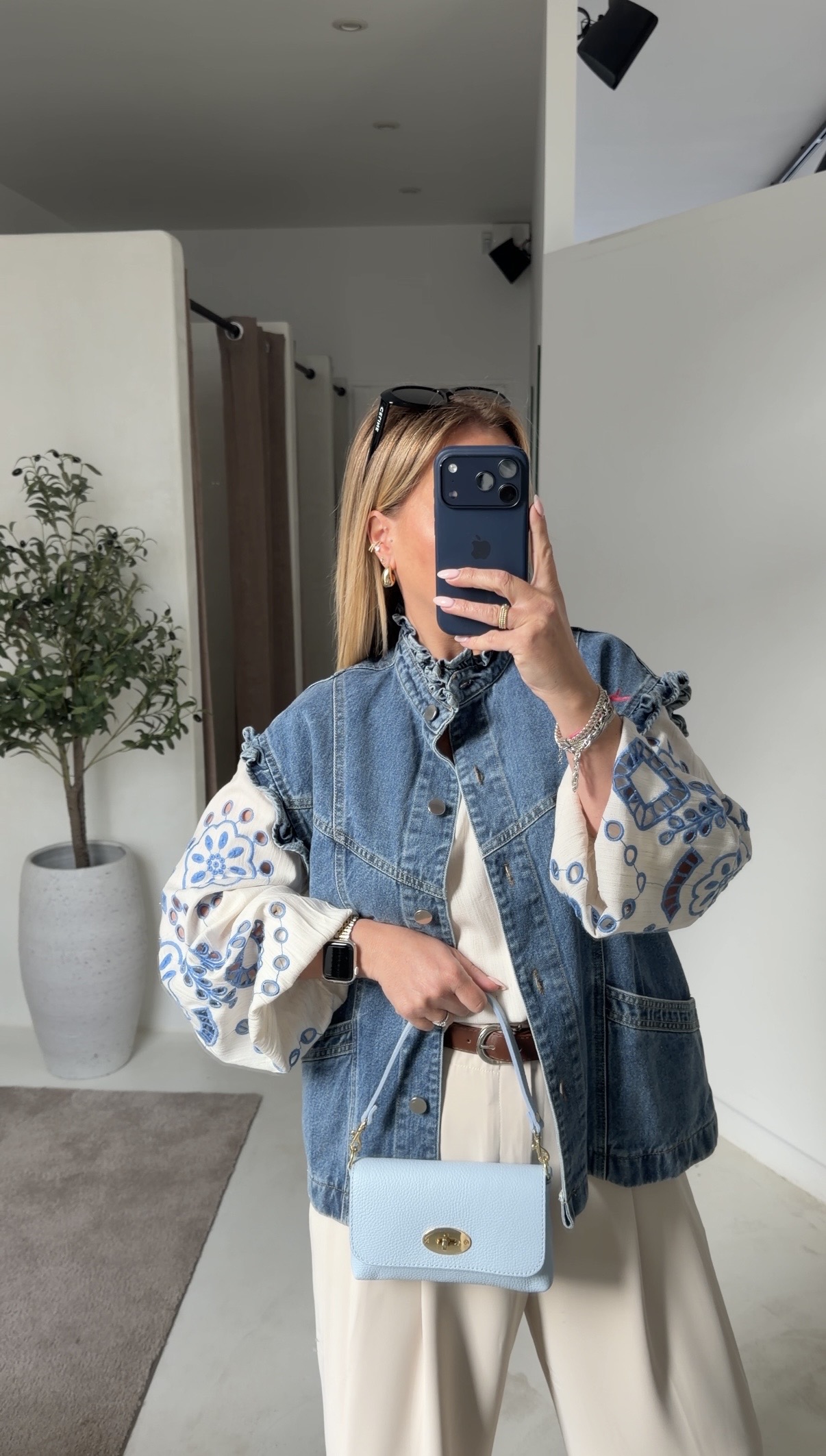 Veste en jean sans manches détails volants — vue 2